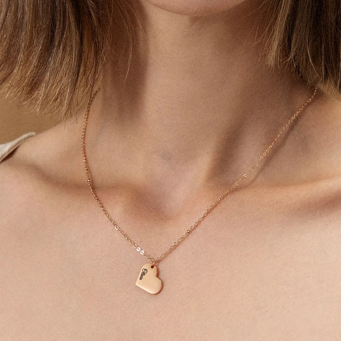 Collier personnalisé avec nom en forme de cœur pour femme, colliers de cou, bijoux de mode, cadeaux pour femmes, JOPresidence