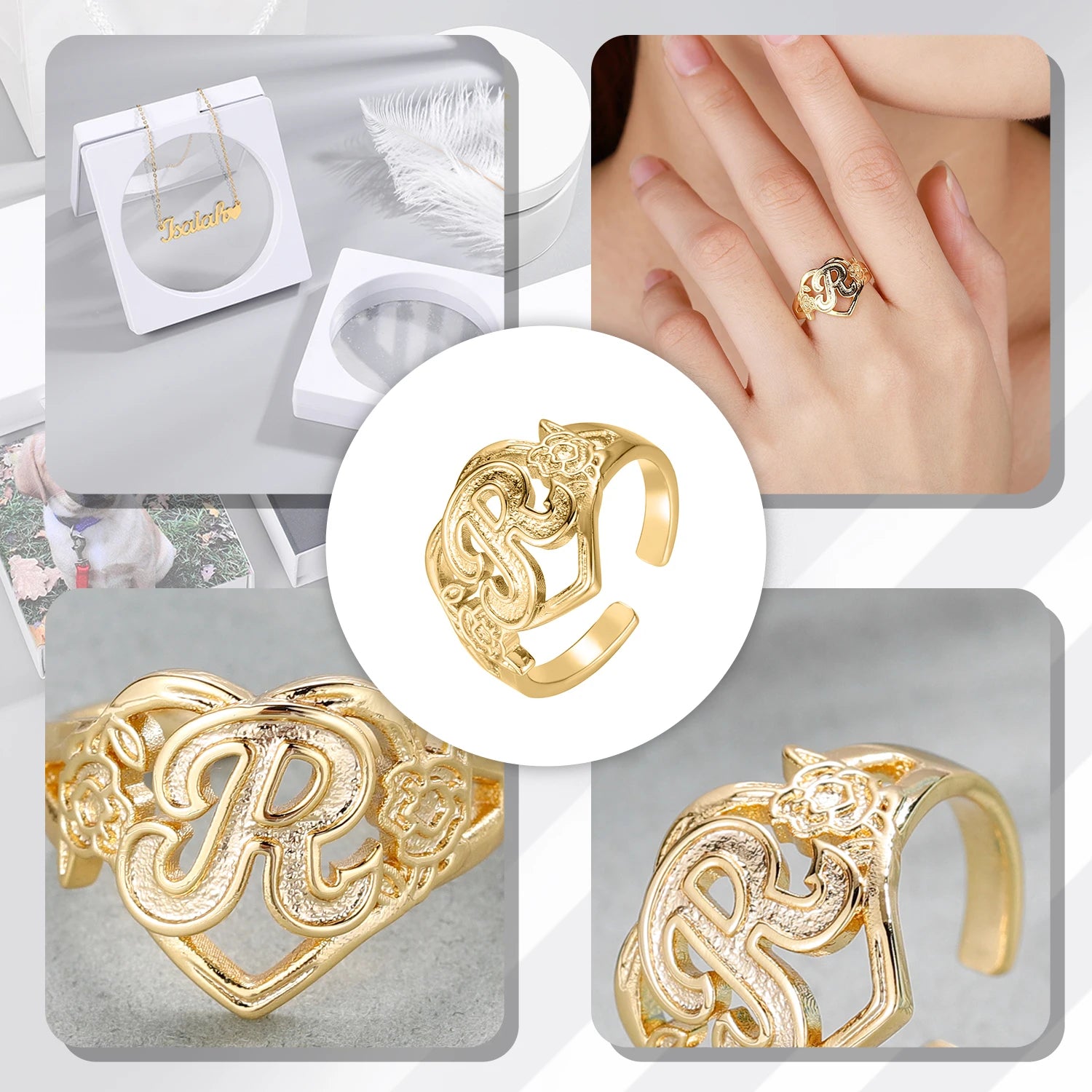 Bague pour femmes mode Hip Hop  personnalisé réglable avec initiale