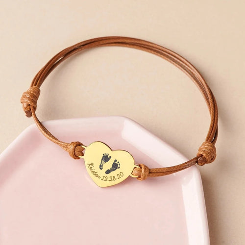 Bracelet en corde personnalisé pour femmes, réglable, nom personnalisé, lettrage en forme de cœur, en acier inoxydable, bijoux pour sa famille