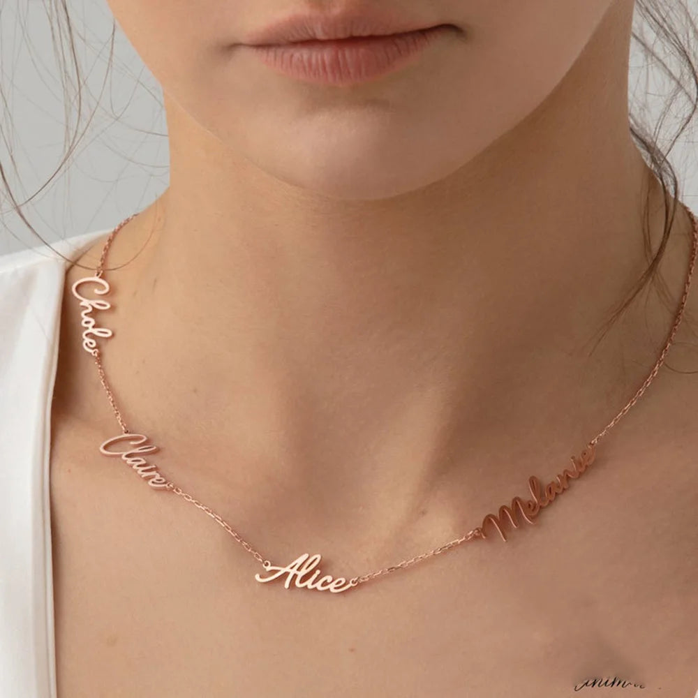 Collier avec Nom Personnalisé en Acier Inoxydable pour Femme, Pendentif avec Plusieurs Noms, Bijoux Cadeaux