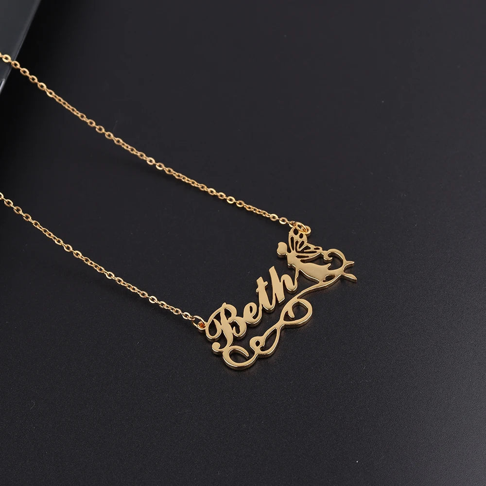 Collier personnalisé avec nom de fée avec ruban, bijoux en acier inoxydable, Note musicale, fleur, beauté pour fille, collier papillon, préféré des femmes