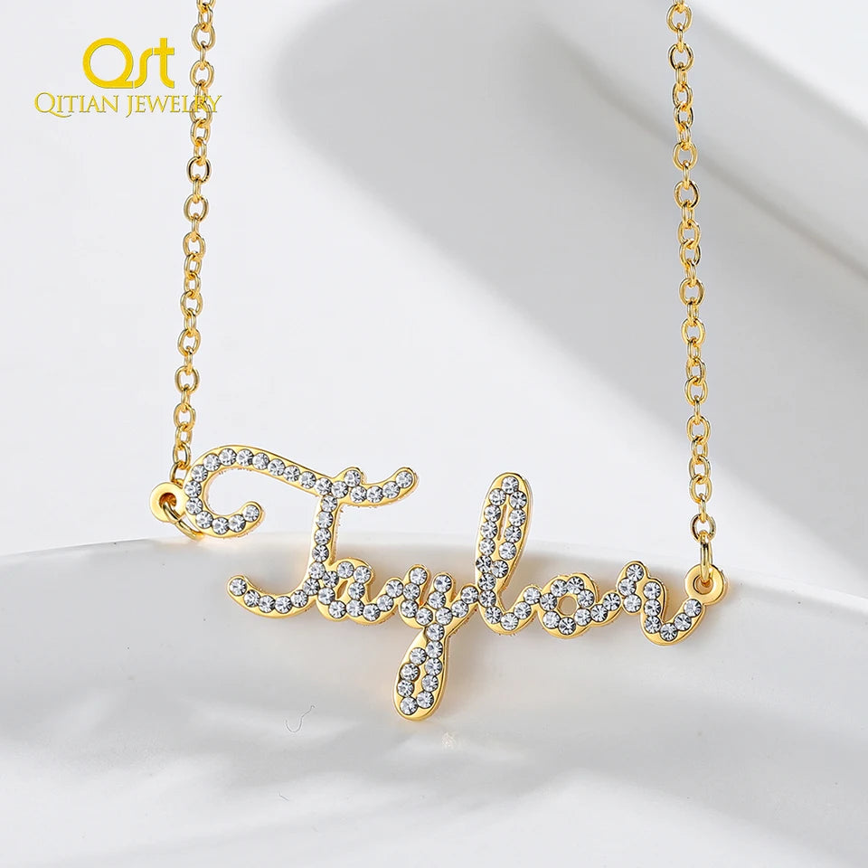 collier personnalisé avec nom en cristal CZ, chaîne avec nom en zircon glacé, collier personnalisé, bijoux pour femmes, cadeau