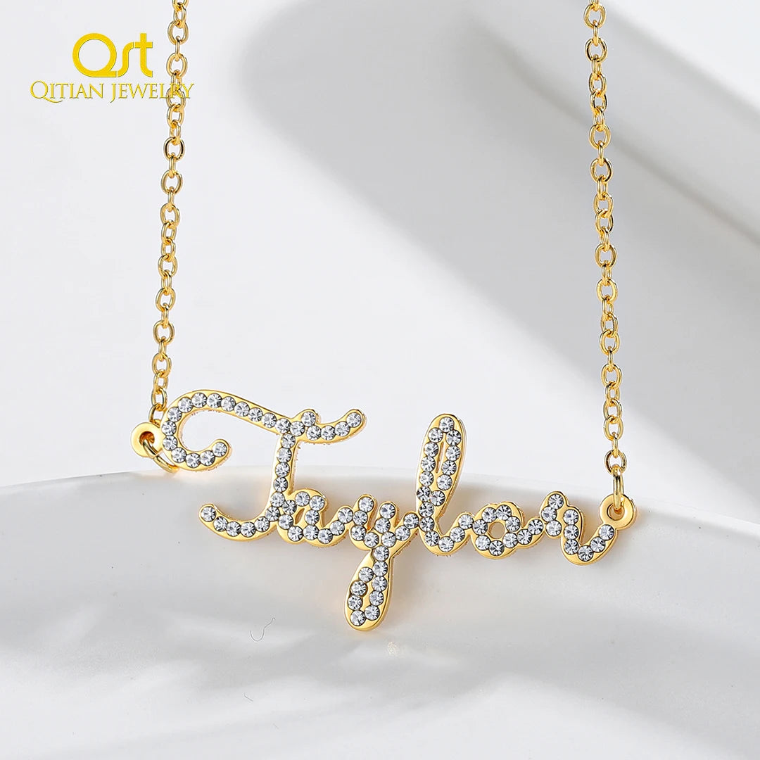 collier personnalisé avec nom en cristal CZ, chaîne avec nom en zircon glacé, collier personnalisé, bijoux pour femmes, cadeau
