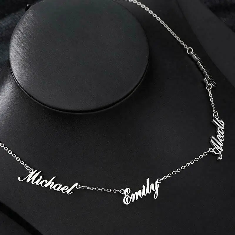 Collier avec Nom Personnalisé en Acier Inoxydable pour Femme, Pendentif avec Plusieurs Noms, Bijoux Cadeaux
