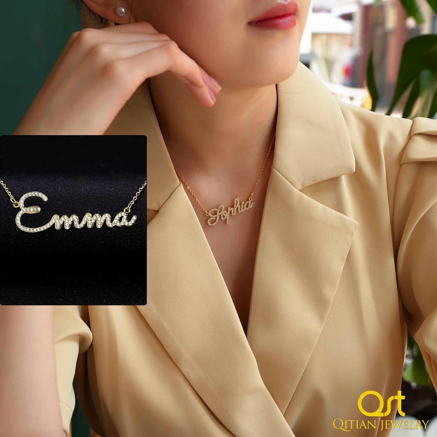 collier personnalisé avec nom en cristal CZ, chaîne avec nom en zircon glacé, collier personnalisé, bijoux pour femmes, cadeau