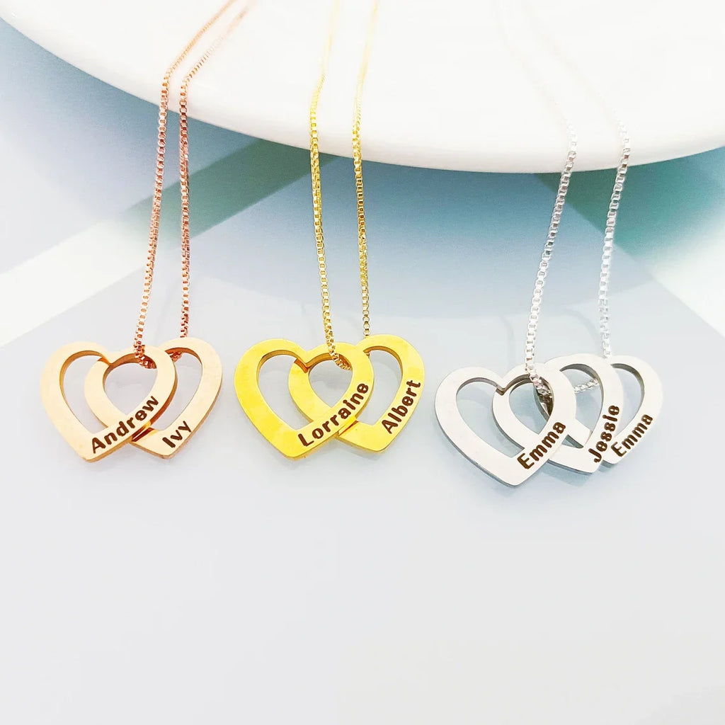 Collier avec Nom Personnalisé en Acier Inoxydable pour Femme, Pendentif en Forme de Cœur Carapté, Bijoux de Famille, Ras du Cou, Cadeau pour Petite Amie