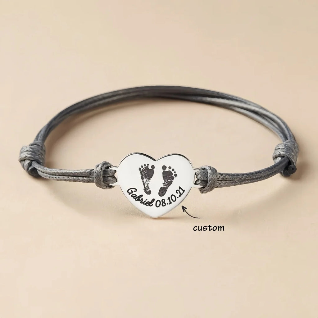 Bracelet en corde personnalisé pour femmes, réglable, nom personnalisé, lettrage en forme de cœur, en acier inoxydable, bijoux pour sa famille