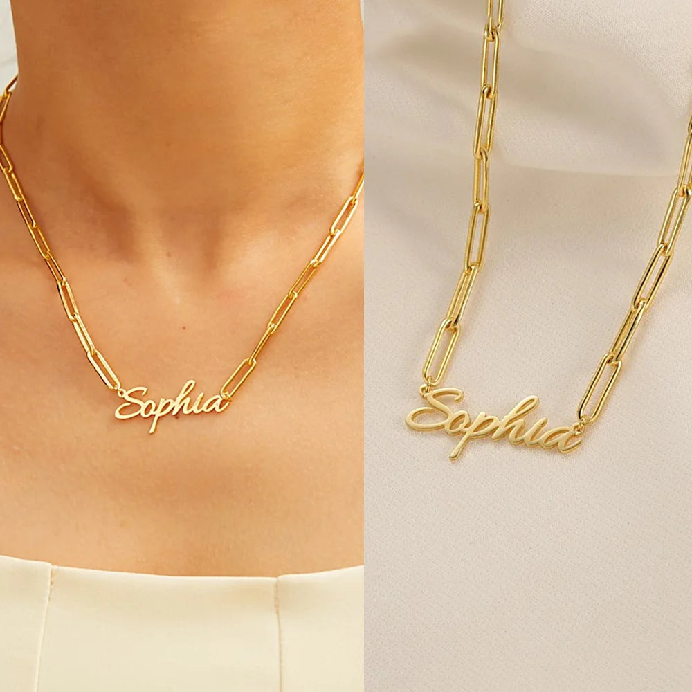 Collier avec Nom en Trombone Personnalisé pour Femme, Pendentif Ras du Cou en Acier Inoxydable localité, Bijoux Cadeau d'Anniversaire