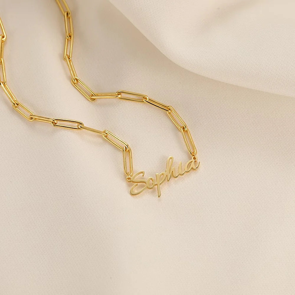 Collier avec Nom en Trombone Personnalisé pour Femme, Pendentif Ras du Cou en Acier Inoxydable localité, Bijoux Cadeau d'Anniversaire