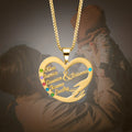 Collier avec nom personnalisé avec pierres de naissance, bijoux de famille, pendentif coeur personnalisé, cadeau de fête des mères, mère et enfant